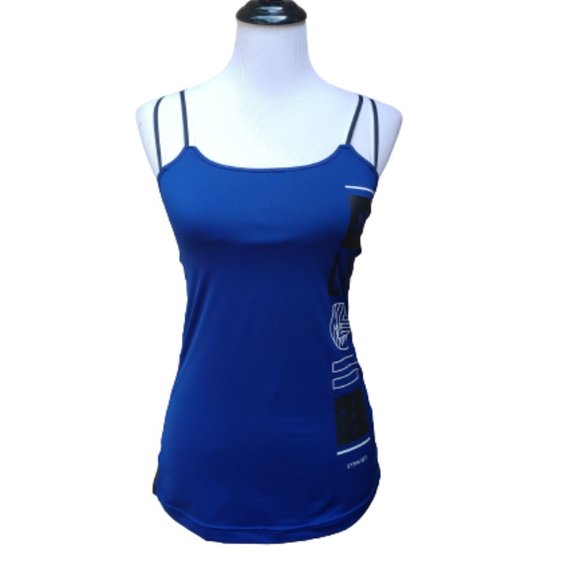 🔴SOLD🔴 Reebok Activchill Fitness Tank Top Black Blue Print Gym Yoga Workout - Picture 2 of 16